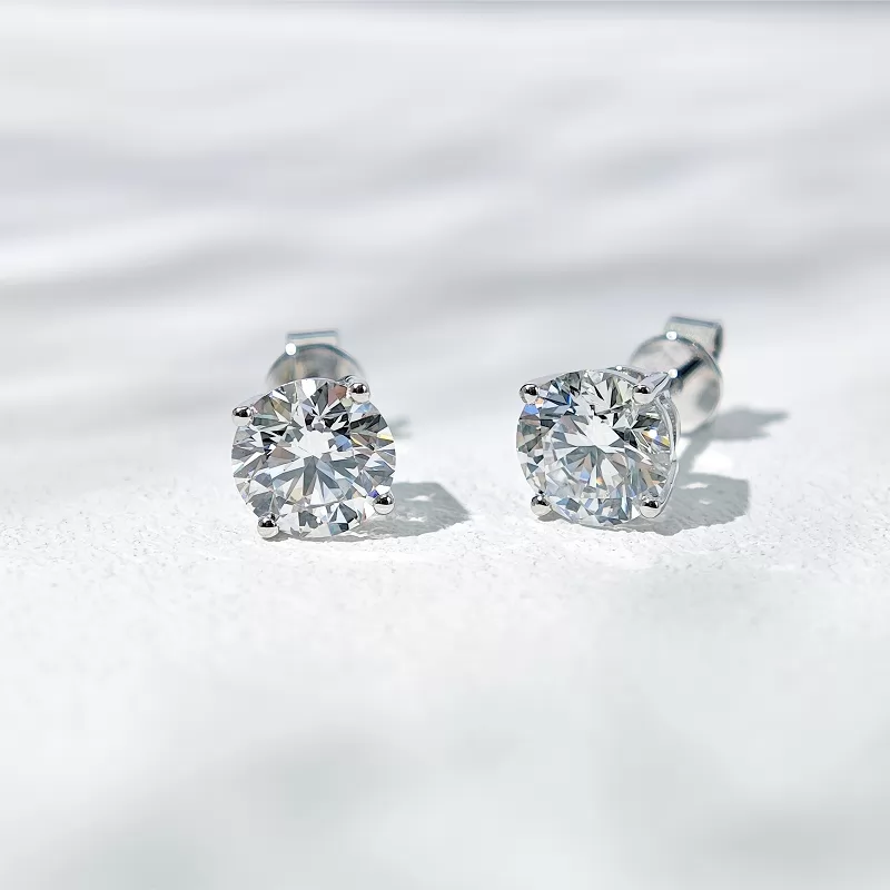 6.7mm Round Brilliant Cut Lab Grown Diamond Basket Set 14K 18K Gold Diamond Stud Earrings