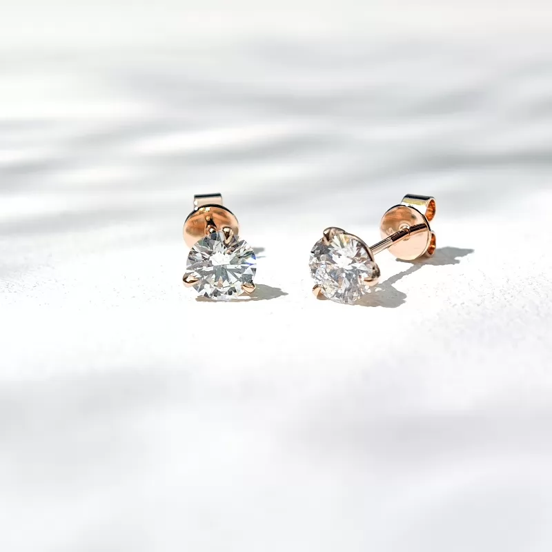 0.4ct & 0.5ct Round Brilliant Cut Lab Grown Diamond Three Claw Martini Set 14K 18K Gold Diamond Stud Earrings