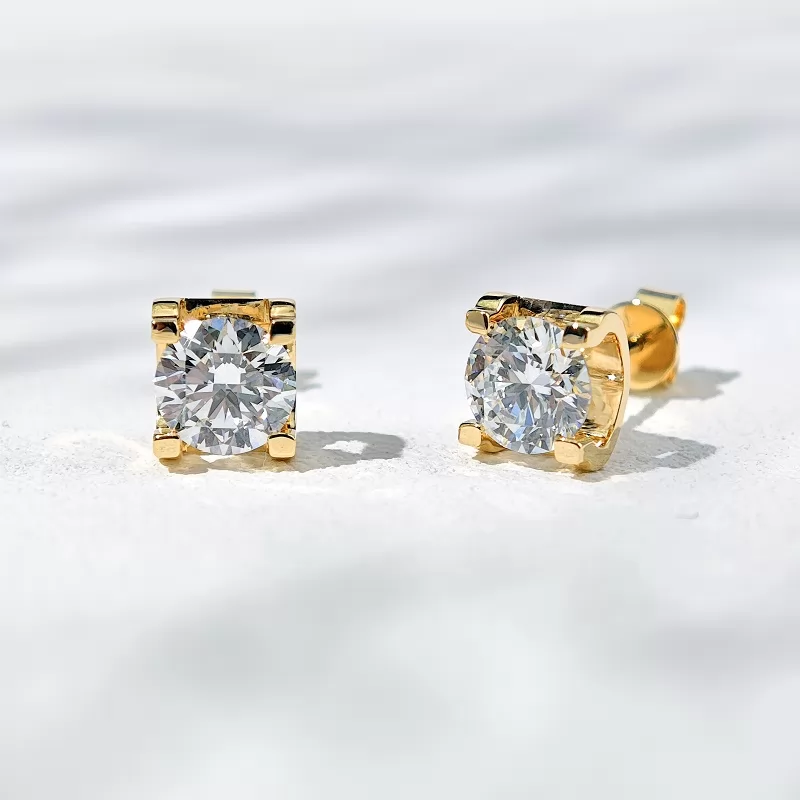 6.4mm Round Brilliant Cut Lab Grown Diamond Bull-Head Style 14K 18K Gold Diamond Stud Earrings