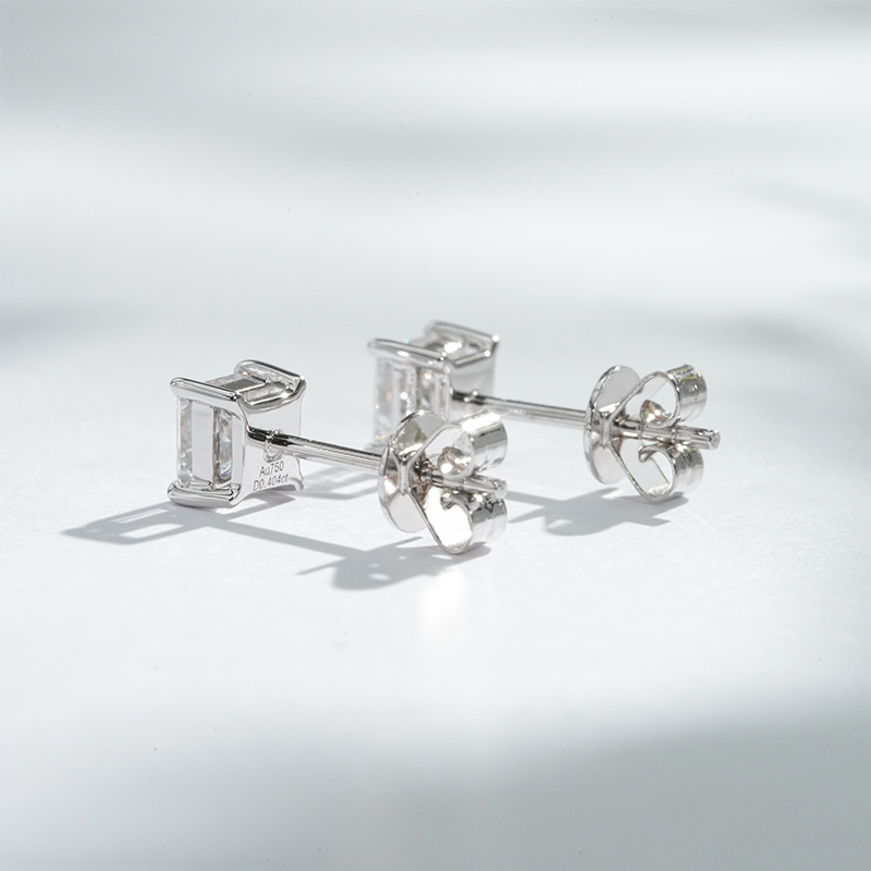 4×4mm Princess Cut Lab Grown Diamond 18K White Gold Diamond Stud Earrings