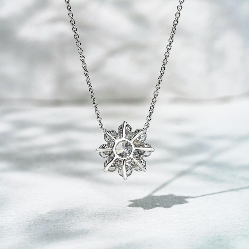 1.0ct 6.5mm Round Brilliant Cut DEF VS Lab Grown Diamond Sunflower Pendant 18K White Gold Necklace