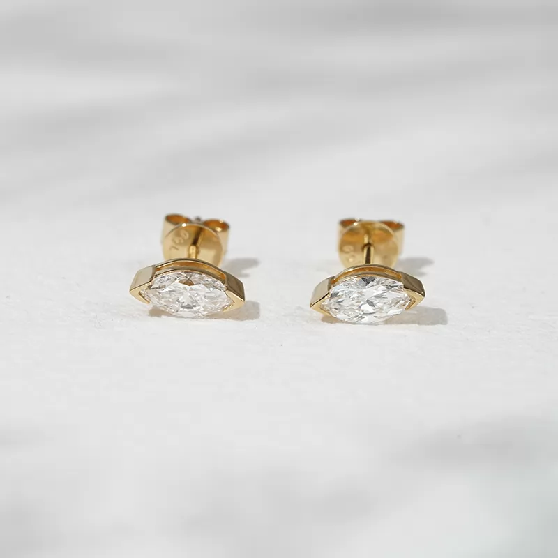 3.5×7mm Marquise Cut Lab Grown Diamond 18K Gold Diamond Stud Earrings