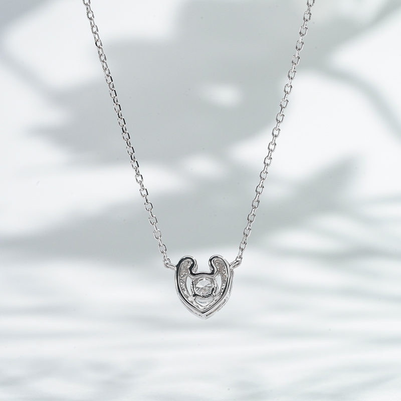 18K White Gold Necklace White Round Cut DEF VS Lab Grown Diamond Heart Shape Pendant