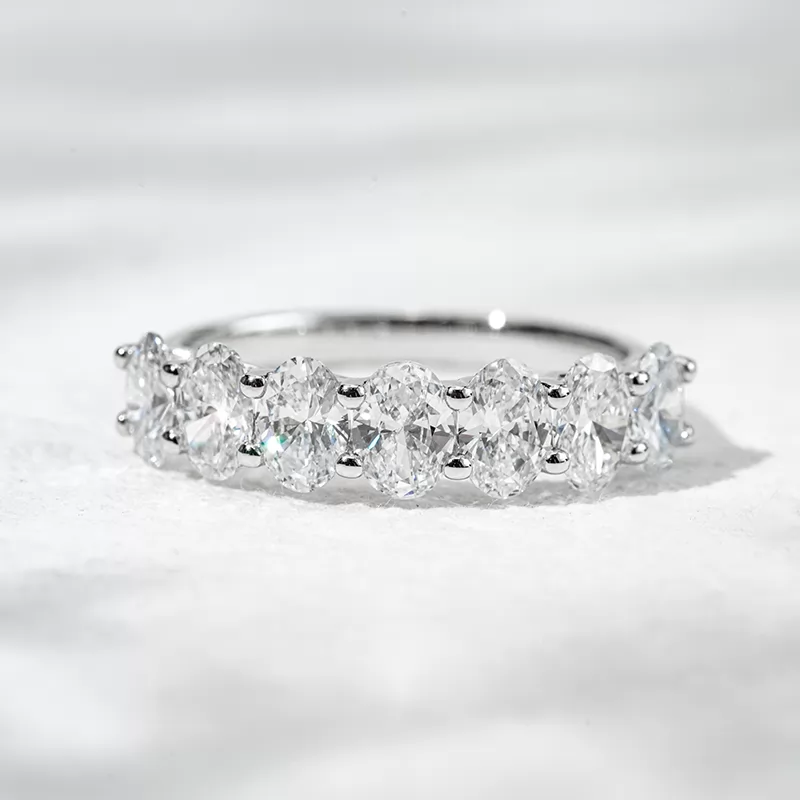 3.5×5.5mm Oval Cut Lab Grown Diamond 18K White Gold Half circle Diamond Eternity Ring