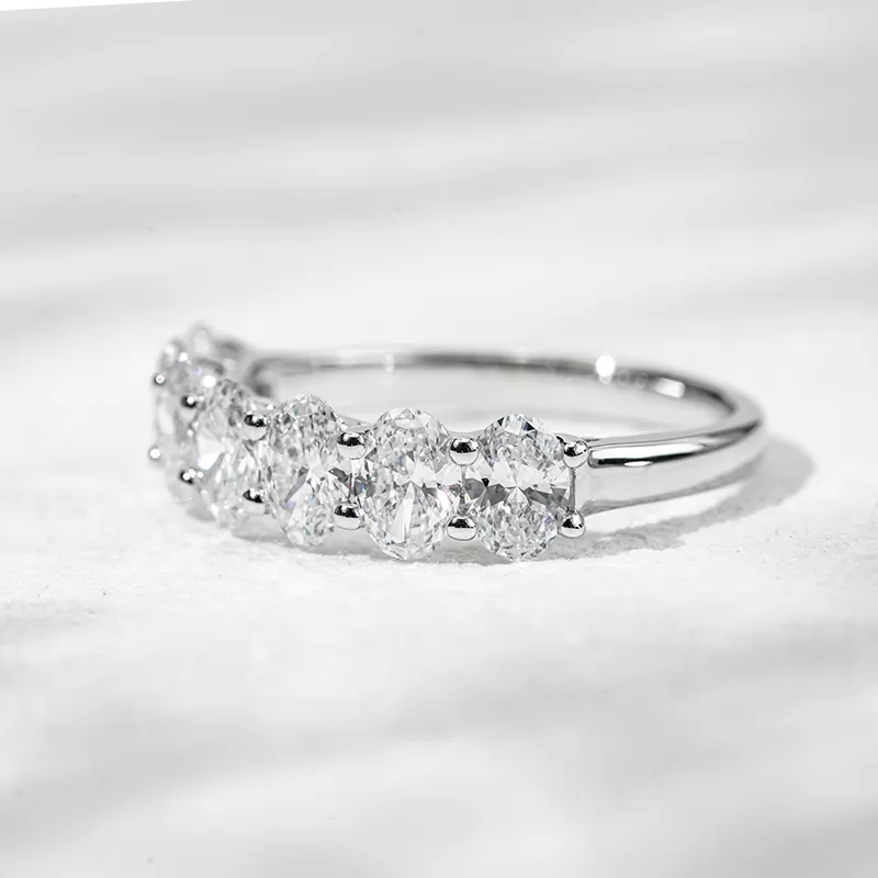 3.5×5.5mm Oval Cut Lab Grown Diamond 18K White Gold Half circle Diamond Eternity Ring