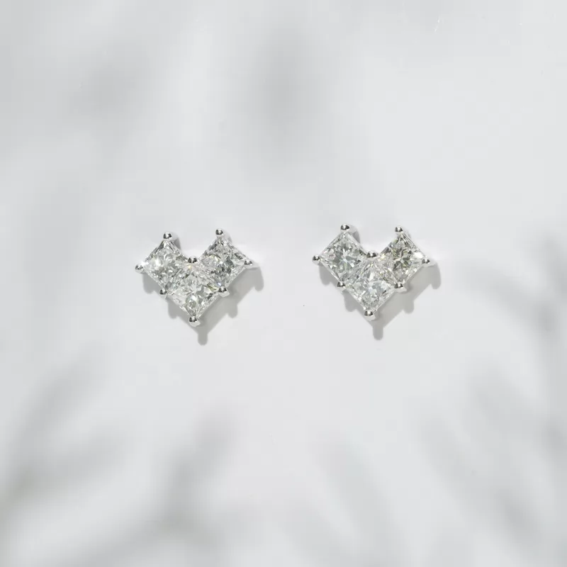 3×3mm Princess Cut Lab Grown Diamond 18K White Gold Diamond Stud Earrings