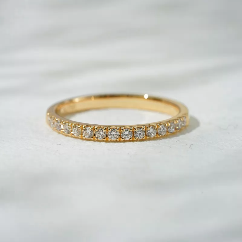 1.6mm Round Brilliant Cut Lab Grown Diamond 18K Gold Half circle Diamond Eternity Ring