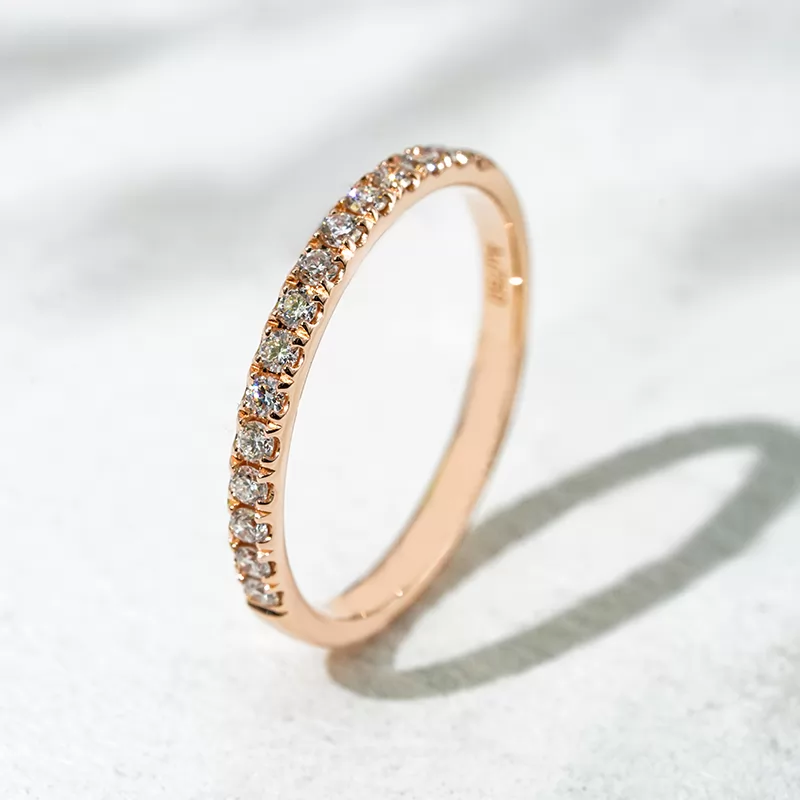 18K Rose Gold Half circle Diamond 1.6mm Round Brilliant Cut Lab Grown Diamond Eternity Ring