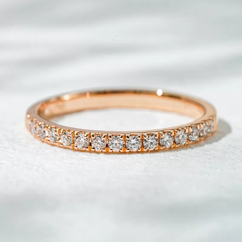 18K Rose Gold Half circle Diamond 1.6mm Round Brilliant Cut Lab Grown Diamond Eternity Ring