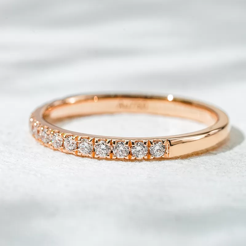 18K Rose Gold Half circle Diamond 1.6mm Round Brilliant Cut Lab Grown Diamond Eternity Ring