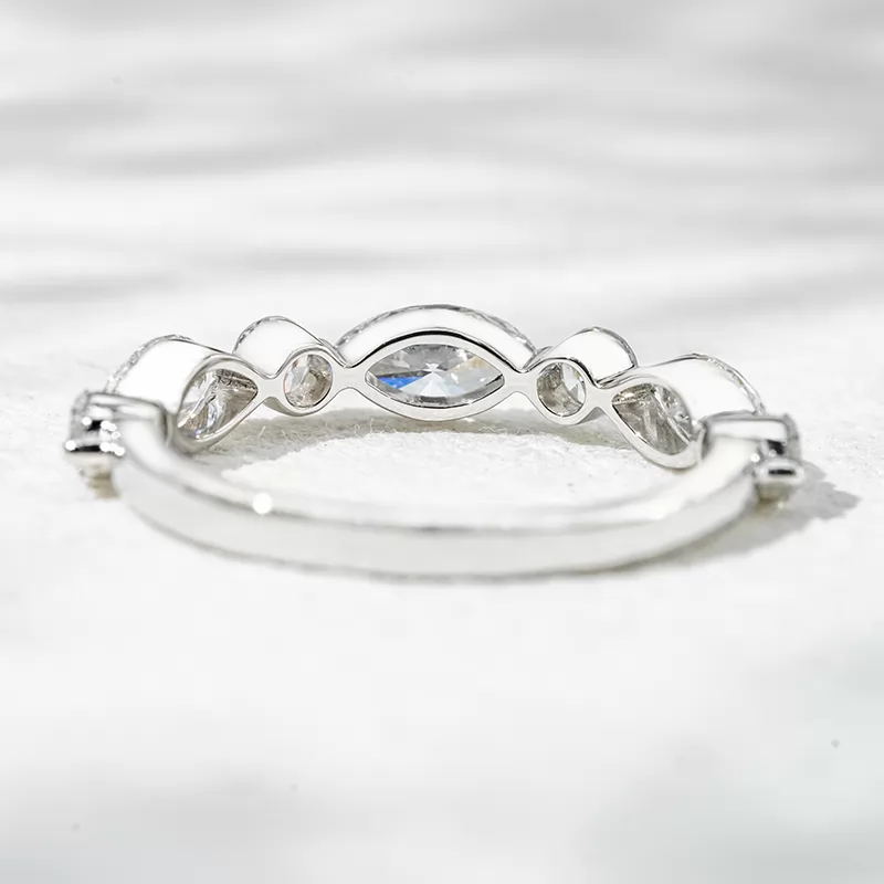 18K White Gold Half circle Diamond with Marquise and Round Cut Lab Diamond Eternity Ring