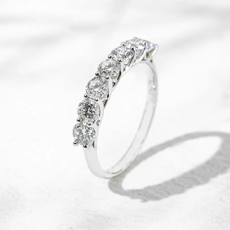 3.6mm Round Brilliant Cut Lab Grown Diamond 18K White Gold Half circle Diamond Eternity Ring