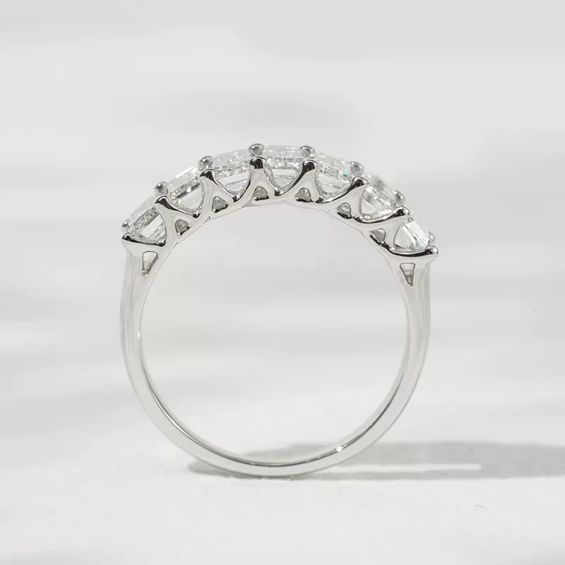 3×5mm Emerald Cut Lab Grown Diamond 18K White Gold Half circle Diamond Eternity Ring