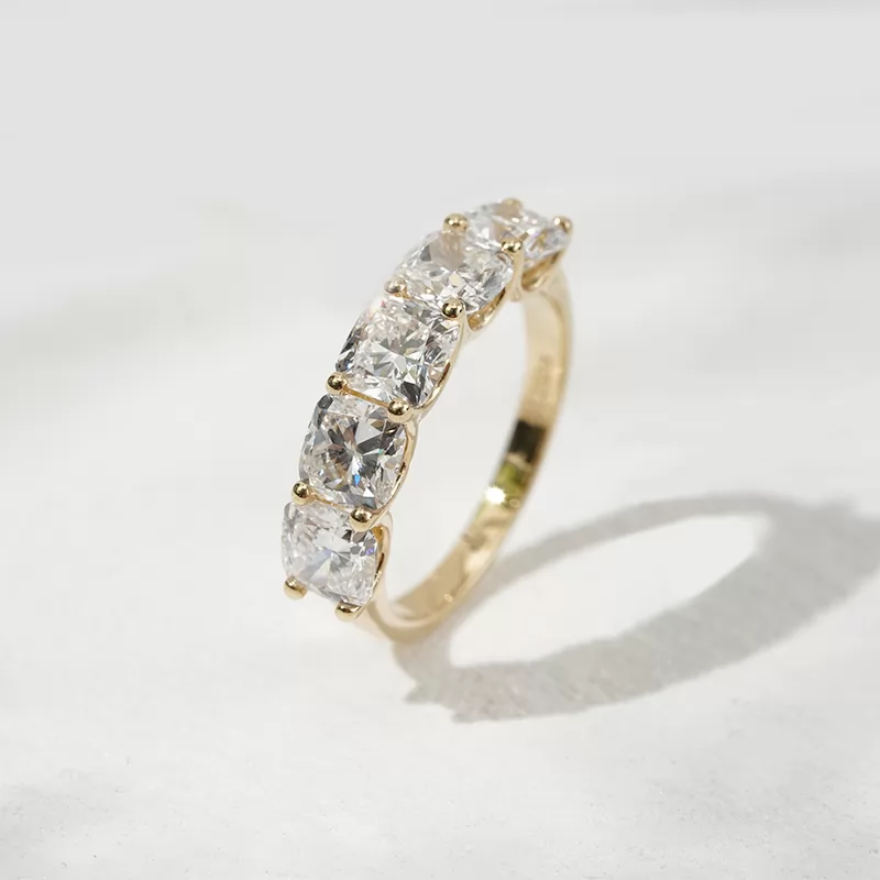 5×5mm Cushion Cut Lab Grown Diamond 18K Gold Half circle Diamond Eternity Ring