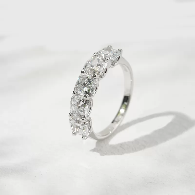 5×5mm Cushion Cut Lab Grown Diamond 18K Gold Half circle Diamond Eternity Ring