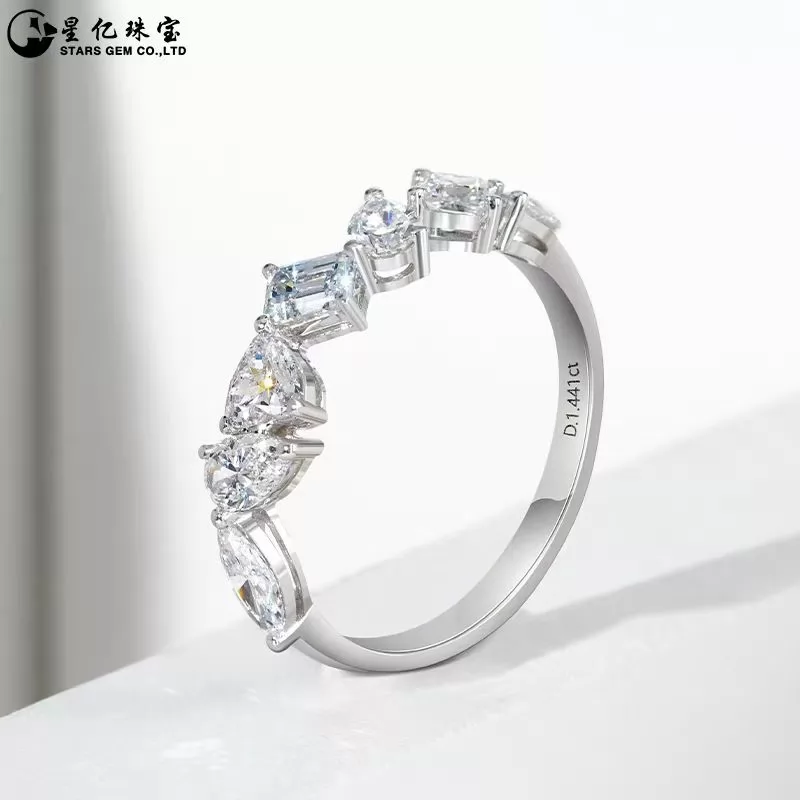 Unique Jewelry 18K White Gold with Fancy Shape Lab Diamond Eternity Wedding Ring