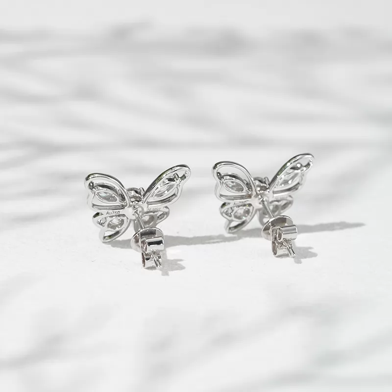 3.2mm Round Brilliant Cut & 2.3×4.5mm Marquise Cut Lab Grown Diamond Butterfly Shape 18K Gold Diamond Stud Earrings