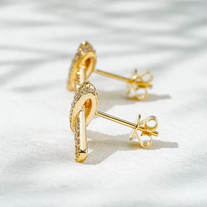 0.9mm Round Brilliant Cut Lab Grown Diamond Ribbon Knot Design 18K Gold Diamond Stud Earrings