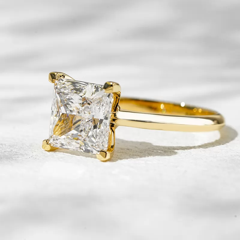 18K Yellow Gold 8.5x8.7mm 3.75ct Princess Cut Lab Grown Diamond Solitaire Engagement Ring