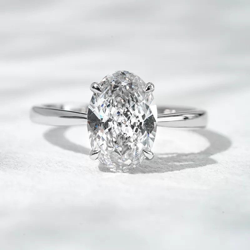 4 Prongs Basket Set 2.72ct Oval Cut Lab Diamond 18K White Gold Solitaire Engagement Ring