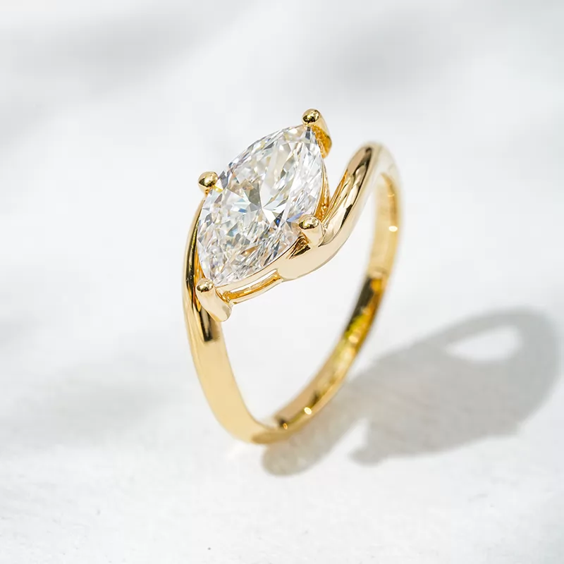 18K Gold with 2 carat Marquise Cut Lab Grown Diamond Solitaire Engagement Ring