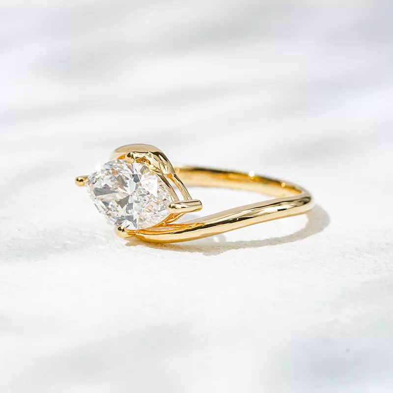 18K Gold with 2 carat Marquise Cut Lab Grown Diamond Solitaire Engagement Ring