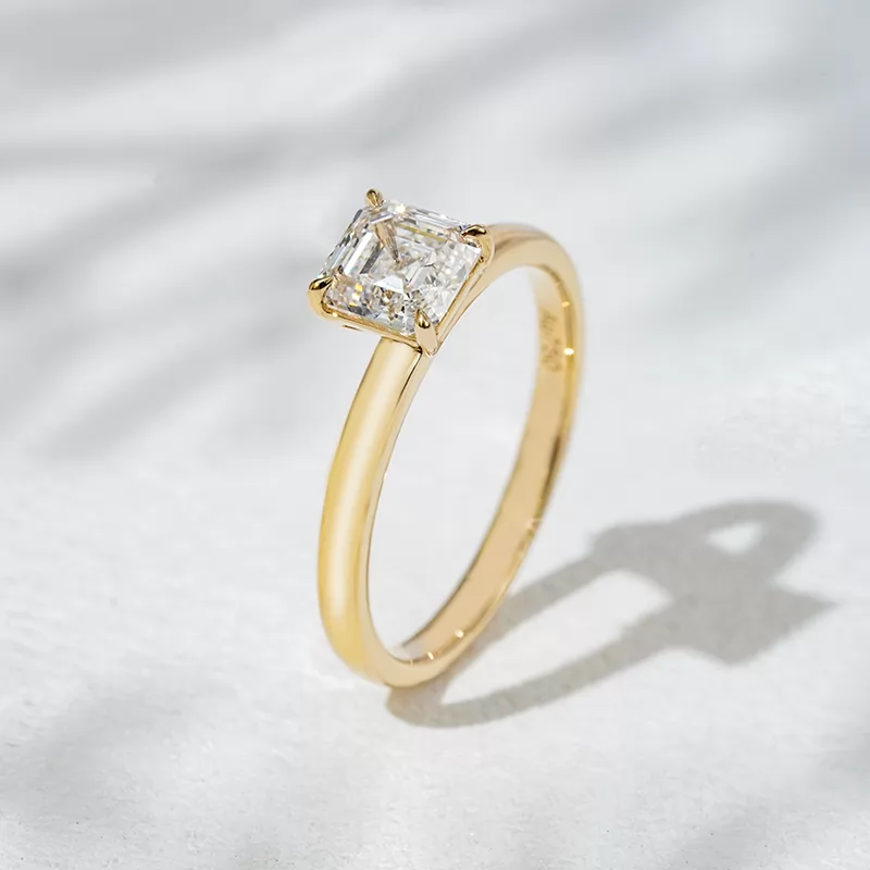 18K Gold with 1 carat Asscher Cut Lab Grown Diamond Solitaire Engagement Ring