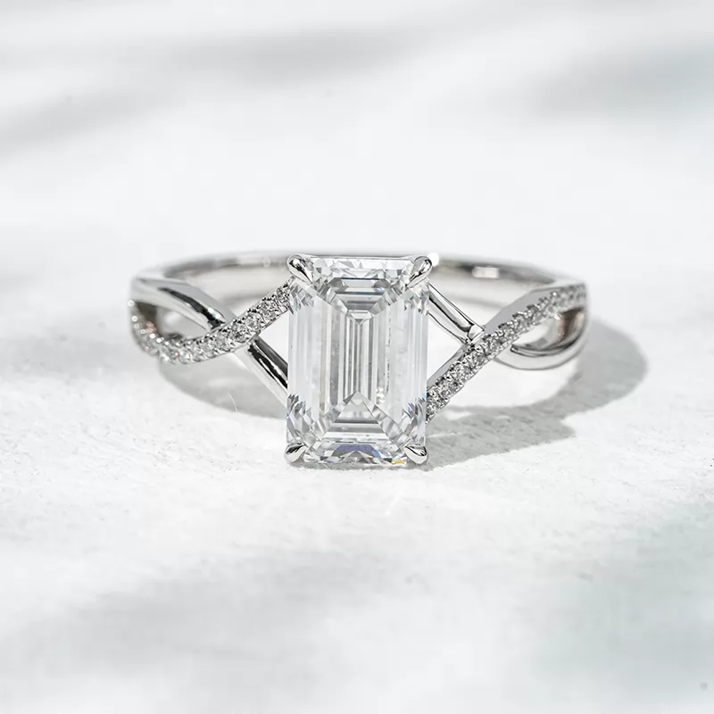 18K White Gold 2.06ct Emerald Cut Lab Grown Diamond Twist Type Engagement Ring