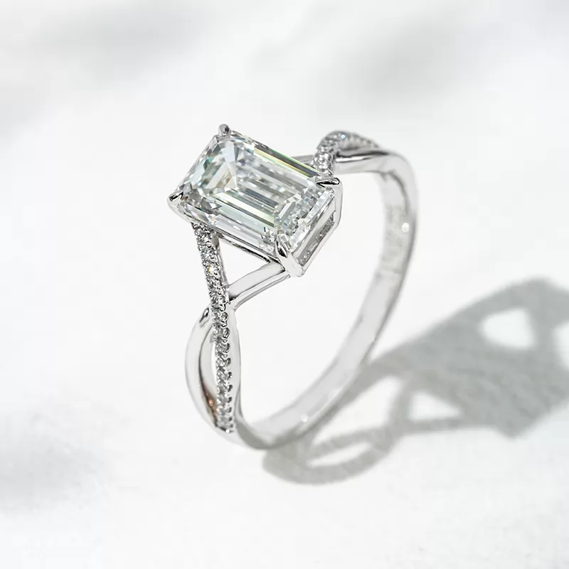 18K White Gold 2.06ct Emerald Cut Lab Grown Diamond Twist Type Engagement Ring