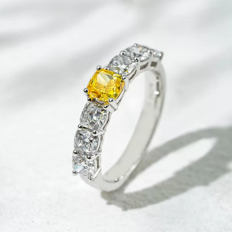 18K White Gold 0.6ct Cushion Cut Yellow Lab Grown Diamond Engagement Ring