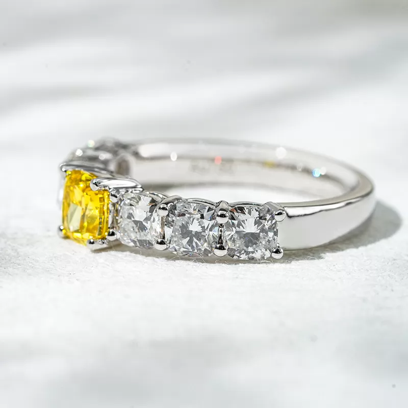 18K White Gold 0.6ct Cushion Cut Yellow Lab Grown Diamond Engagement Ring