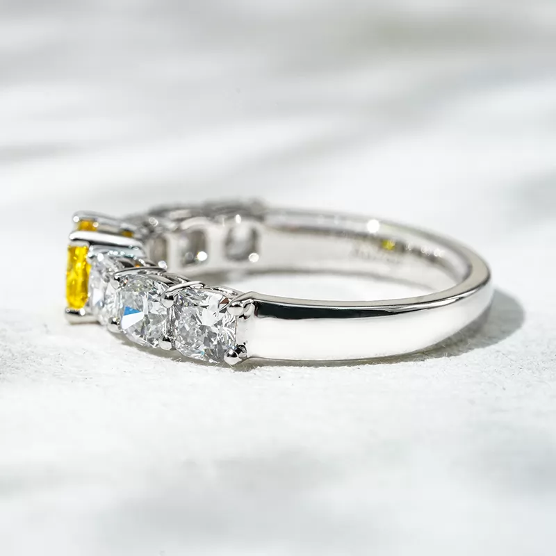 18K White Gold 0.6ct Cushion Cut Yellow Lab Grown Diamond Engagement Ring