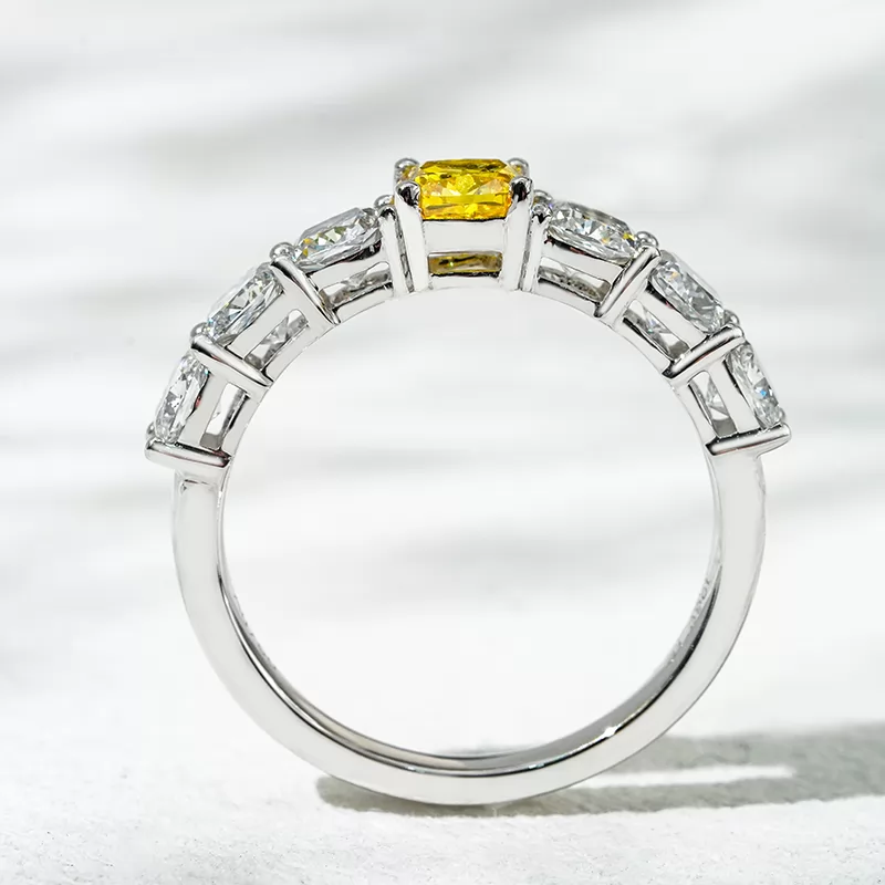 18K White Gold 0.6ct Cushion Cut Yellow Lab Grown Diamond Engagement Ring