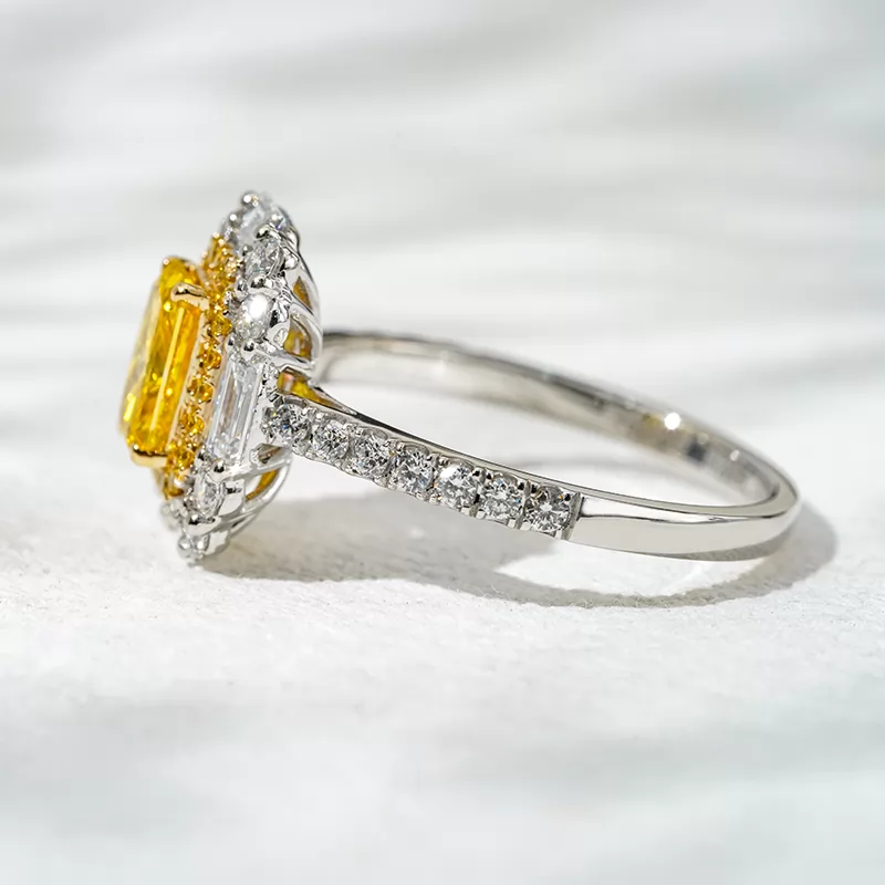 18K Gold Halo Set Radiant Cut Yellow Lab Grown Diamond Engagement Ring