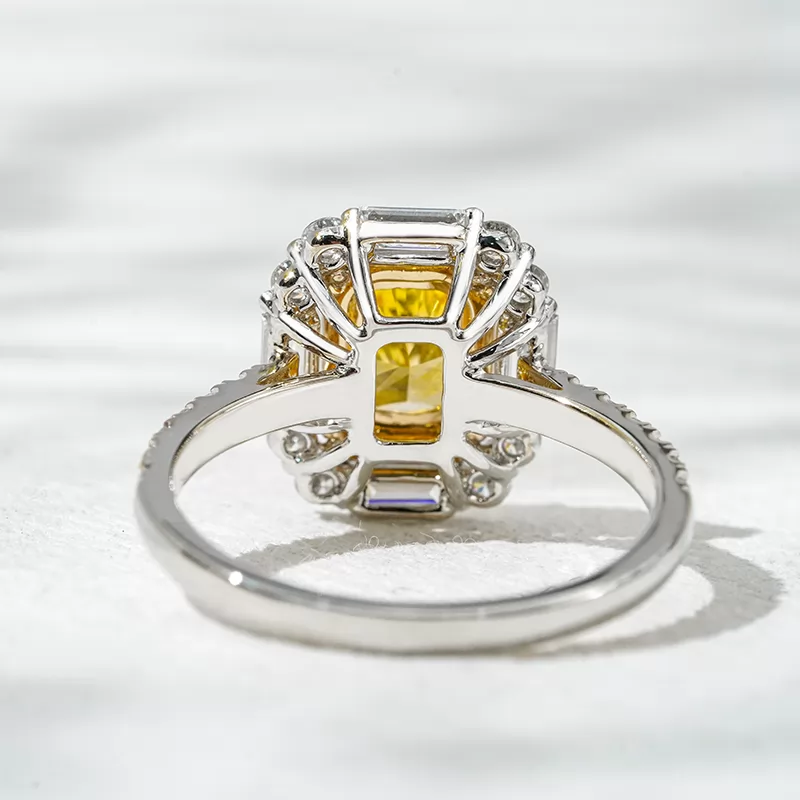 18K Gold Halo Set Radiant Cut Yellow Lab Grown Diamond Engagement Ring