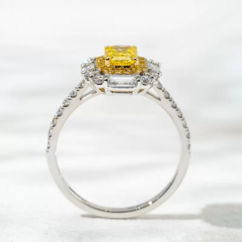 18K Gold Halo Set Radiant Cut Yellow Lab Grown Diamond Engagement Ring