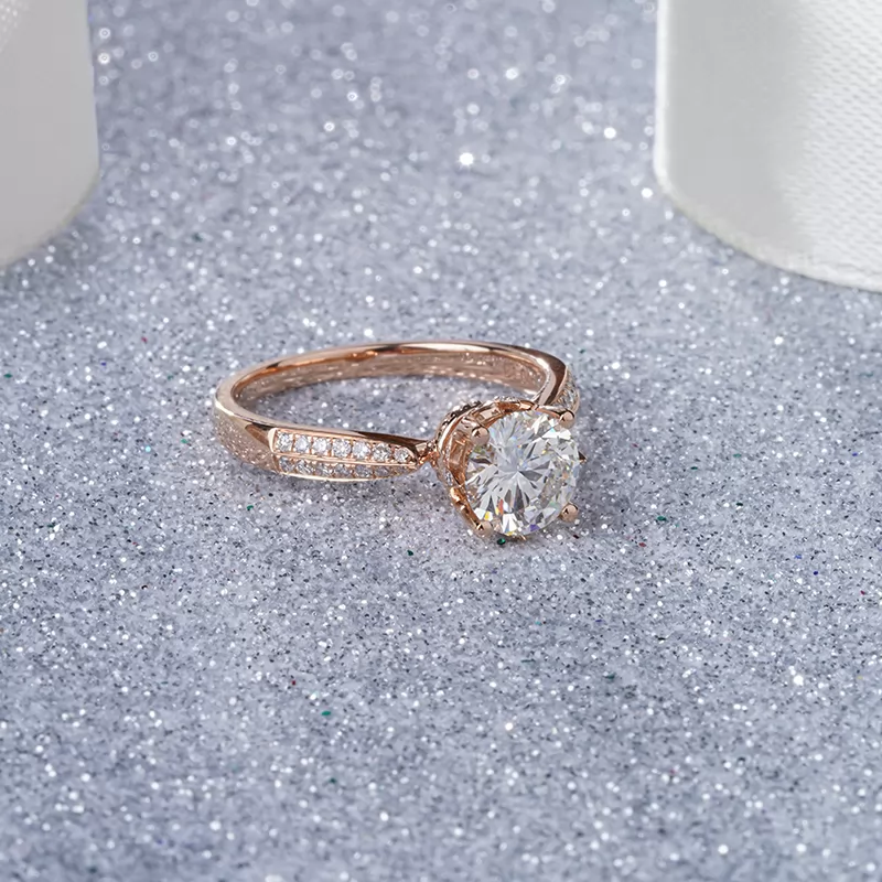 18K Rose Gold Double Row Set 1.0 Carat Round Lab Grown Diamond Pave Engagement Ring