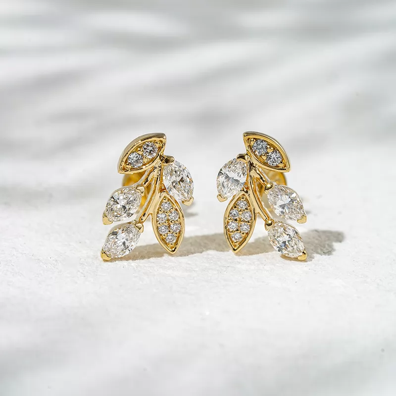 2.5×4mm Marquise Cut Lab Grown Diamond 18K Yellow Gold Diamond Stud Earrings