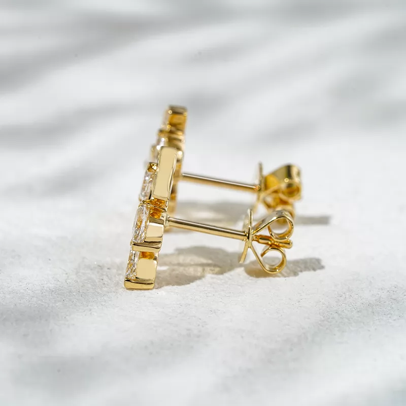 2.5×4mm Marquise Cut Lab Grown Diamond 18K Yellow Gold Diamond Stud Earrings