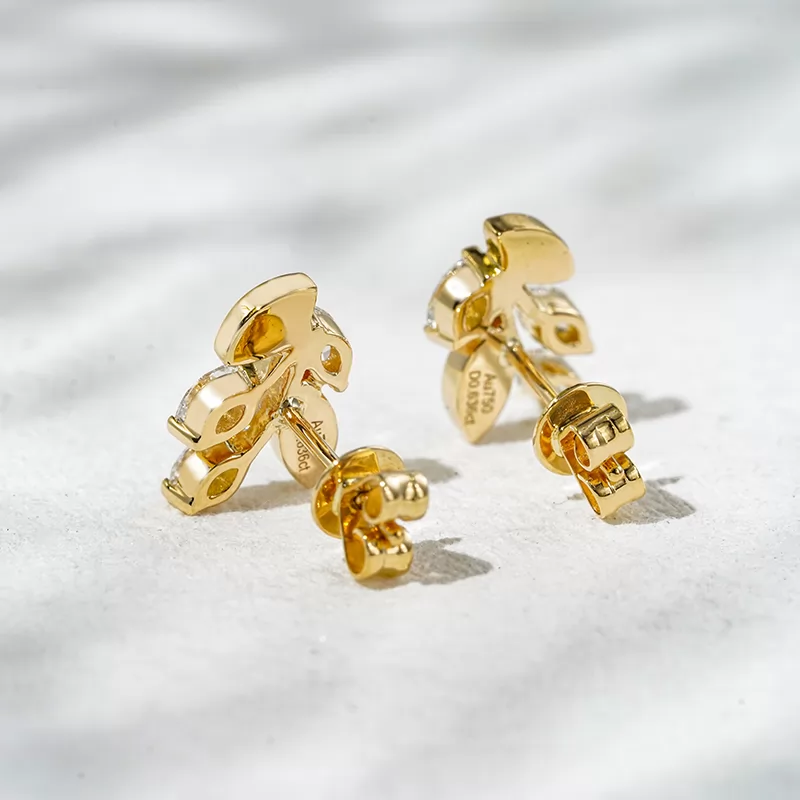 2.5×4mm Marquise Cut Lab Grown Diamond 18K Yellow Gold Diamond Stud Earrings